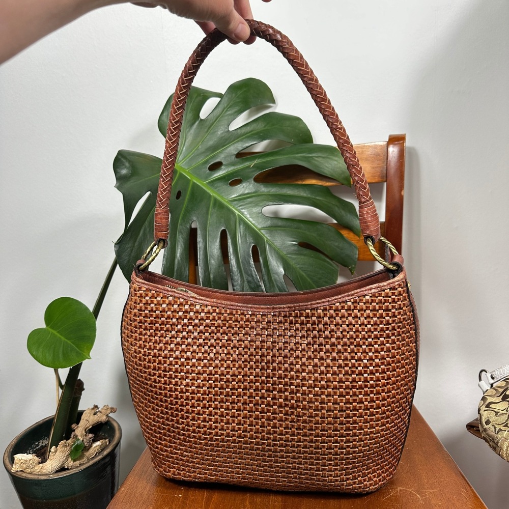 Patricia Nash Brown Woven Leather Shoulder Bag Braided Strap Boho